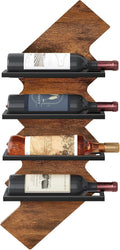 FAVOOSTY Wine Rack Wall Mounted 4 Bottle Pack, Creative Wine Racks Wood and Metal, Lightning Shaped, Home Decorative Storage Wine Rack, Brown