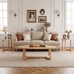 Giantex Oval Coffee Table and End Tables Set of 3, Mid Century Modern Coffee Table and 2 Round Side Tables w/Wood Veneered Top & Solid Rubber Wood Leg, Living Room Table Set for Small Space