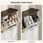 ONBRILL Shoe Cabinet with 4 Flip Drawers, 16-24 Pairs Shoe Organizer with Symmetric Groove Pattern, Freestanding Slim Hidden Shoe Storage Cabinet for Entryway, Hallway (White)