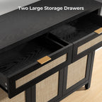 SICOTAS Rattan Sideboard Buffet Cabinet with Storage, Boho Credenza Accent Cabinet with 3 Doors and 2 Drawers, Farmhouse Console Coffee Bar Cabinets for Living Room Kitchen Entryway, Black Oak, 2 PCS