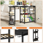 HOOBRO L-Shaped Bar Table, Home Bar Unit with Charging Station, 3-Tier Shelves with Wine Rack, 360° Extendable Bar Table on Wheels, Corner Mini Coffee Cabinet, for Pub, Kitchen, Black BB183UBT01