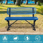 Outdoor Steel Bench with Backrest, Powder Coated Metal Park Seat, Perforated Mesh Patio Seating for Garden, Campus, Trail, Schoolyard, Transit Stop, Playground, Porch, Public Plaza