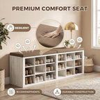 ITEFDTUTNE Entryway Bench with Shoe Storage, 59" Wood Shoe Storage Bench with Cushion (18 Cubbies) for Hallway Living Room Bedroom