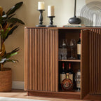VMU 63" Fluted Sideboard Buffet Cabinet with Storage, Walnut Modern Wood Credenza Media Console with 4 Doors, Mid Century Sideboard for Living Room Kitchen Entryway