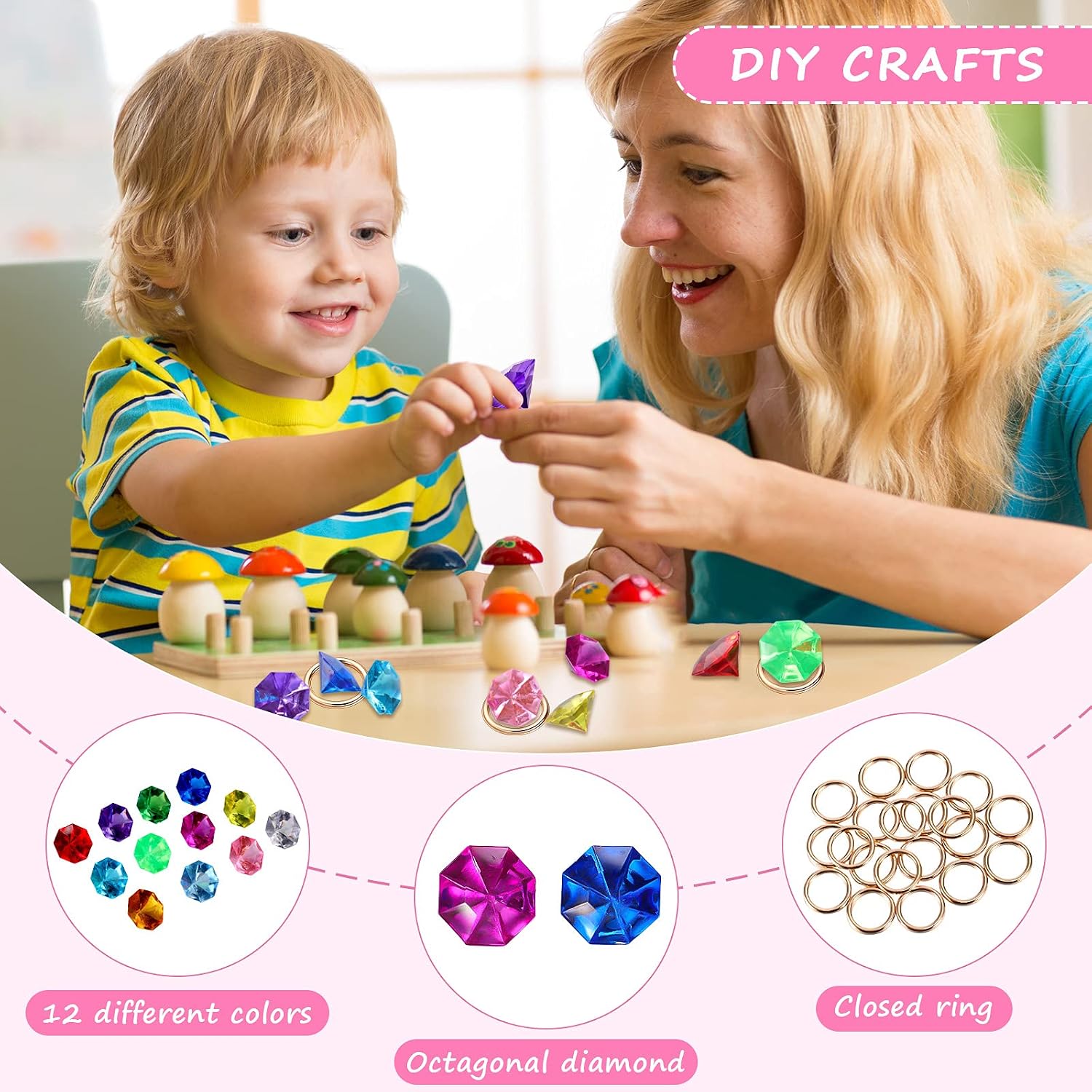Chalyna 70 Pcs Acrylic Gem Alloy Gold Round Decor Set with Gift Bag for Birthday Party Supplies 7.9 x 11.8 Inch