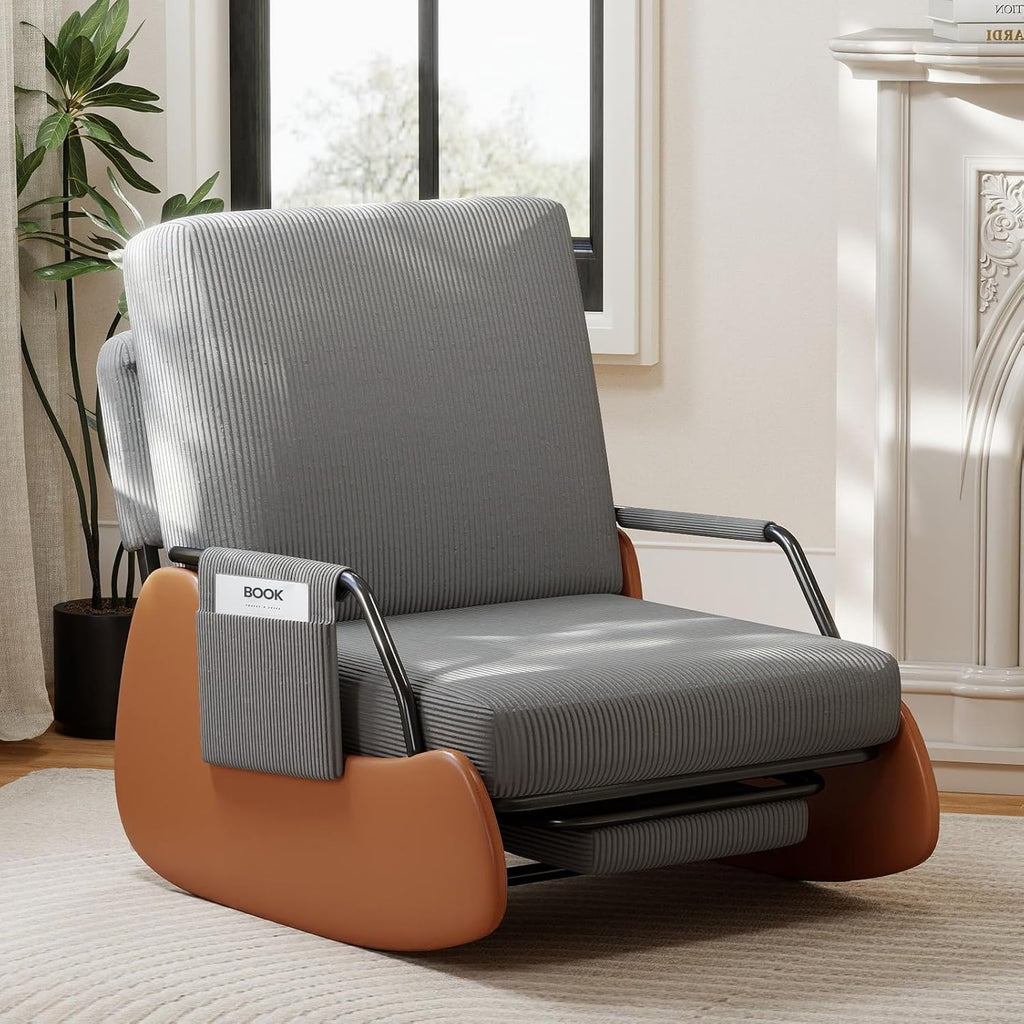 Furniliving Modern Glider Rocking Chair, Upholstered Nursery Glider Chair with Adjustable Recline & Retractable Footrest, Comfortable Lounge Chair for Mom Nursery Living Room Bedroom (Dark Grey)