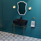 Claire 24" Ceramic Console Sink Matte Black Basin Brushed Gold Legs