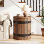 Tribesigns Barrel Side Table with Hidden Storage, 19.68" Farmhouse Round Rustic Wood End Table with Removable Lid, 24" Tall Sofa Side Bedside Nightstand for Living Room (1 PCS)