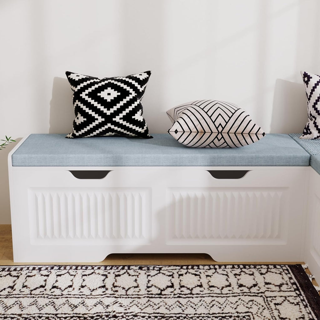 63" L-Shaped Breakfast Corner Storage Bench,Modern Banquette Seating with Cushioned Bench and Hidden Storage,Suitable for Dining Room,Kitchen Breakfast Nooks,and Corner Entryway. (White-01)