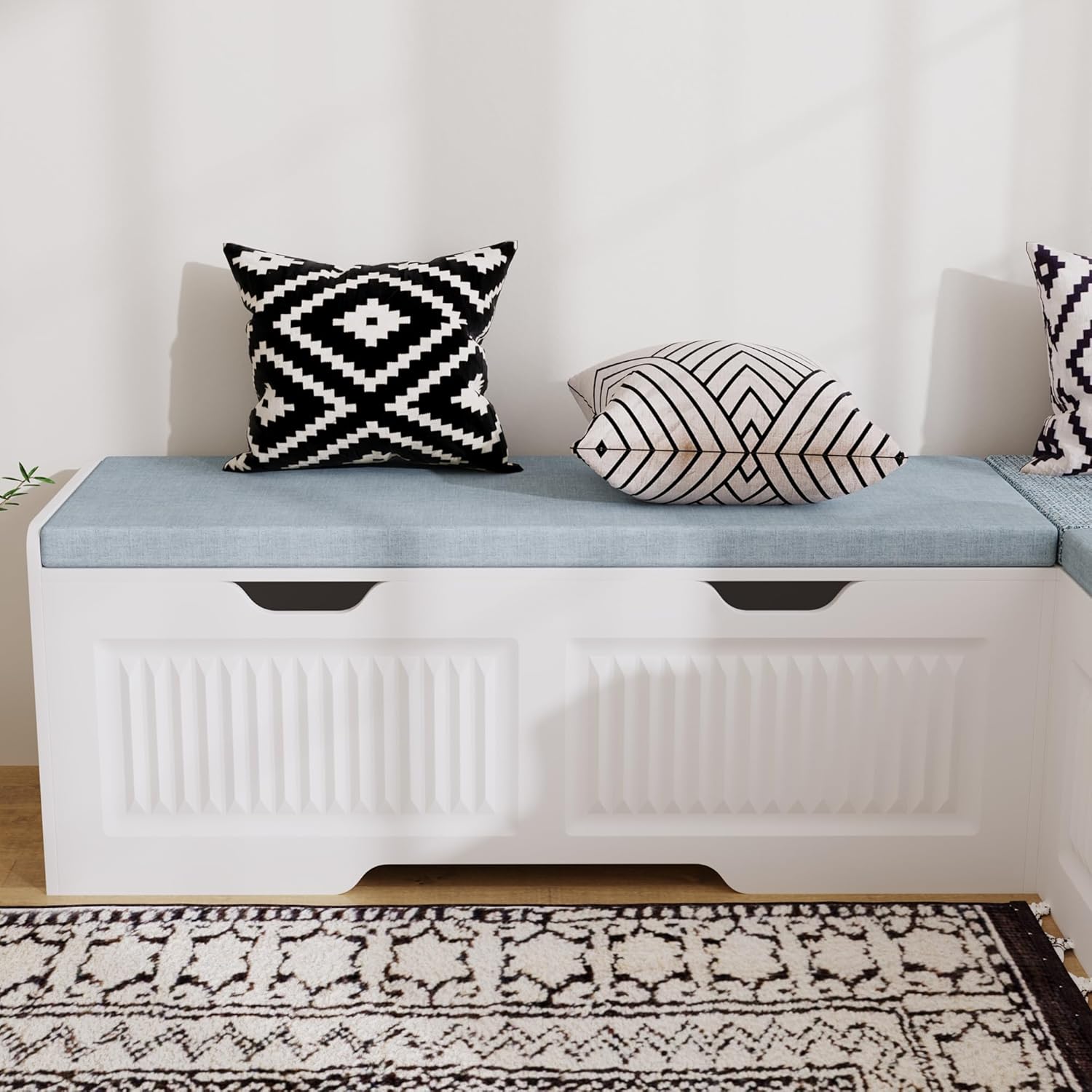 63" L-Shaped Breakfast Corner Storage Bench,Modern Banquette Seating with Cushioned Bench and Hidden Storage,Suitable for Dining Room,Kitchen Breakfast Nooks,and Corner Entryway. (White-01)
