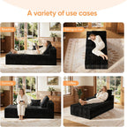 67" Sofa Bed, Boneless Chaise Lounge Chair, Plush Corduroy Upholstered Sofa Couch Bed with Pillows, Lazy Chair for Living Room Bedroom Guest Room (Black, Left Facing Chaise)