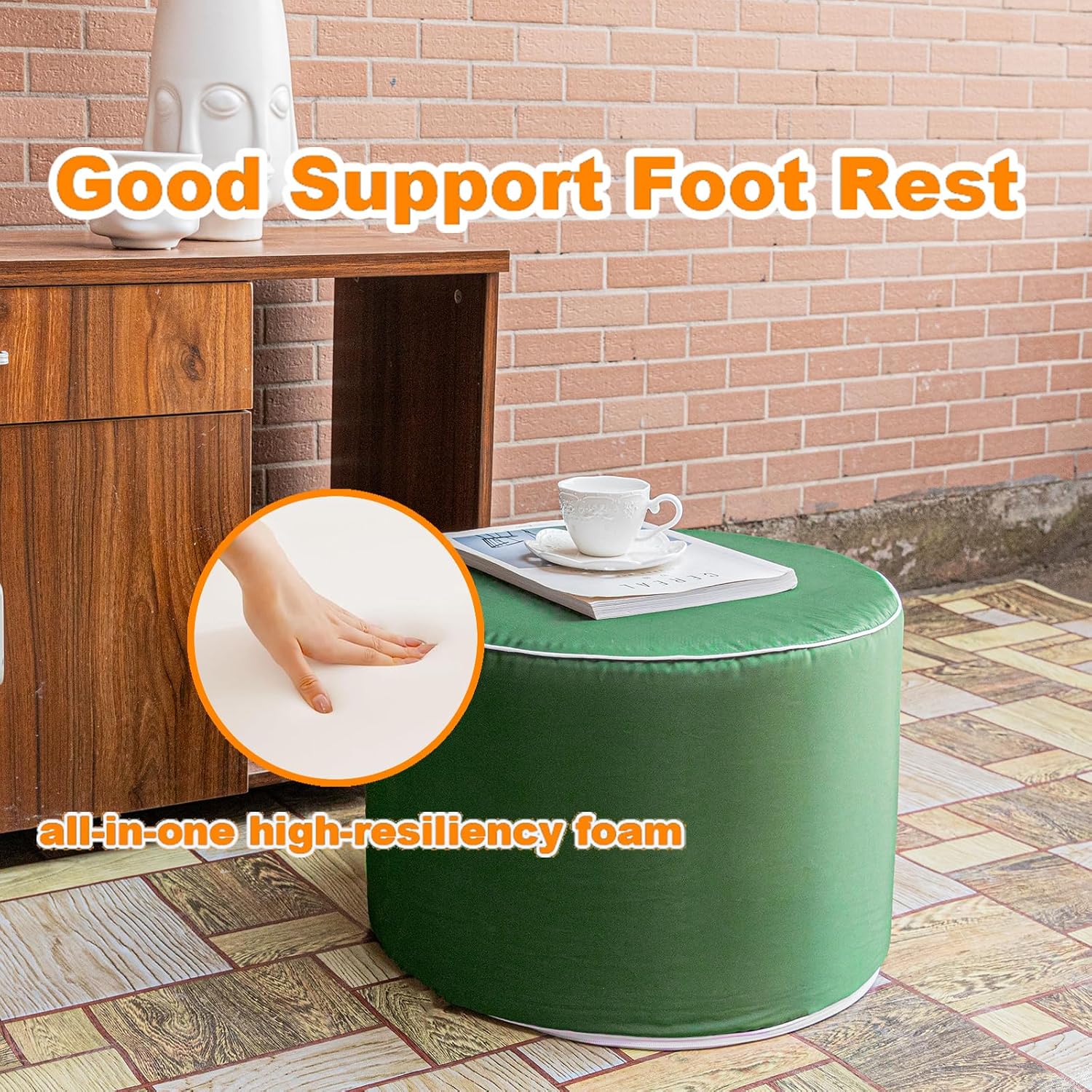 Multipurpose Outdoor Ottoman for Patio 20x14 Inches, Backyard, Additional Seating, Footrest, Side Table,Outdoor Patio Bean Bag Ottoman (Green)