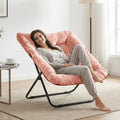 Grezone Folding Comfy Saucer Chair,Soft Faux Portable Folding Bedroom Chair for Bedroom, Dorm Rooms, Apartments, Lounging, Garden,Pink