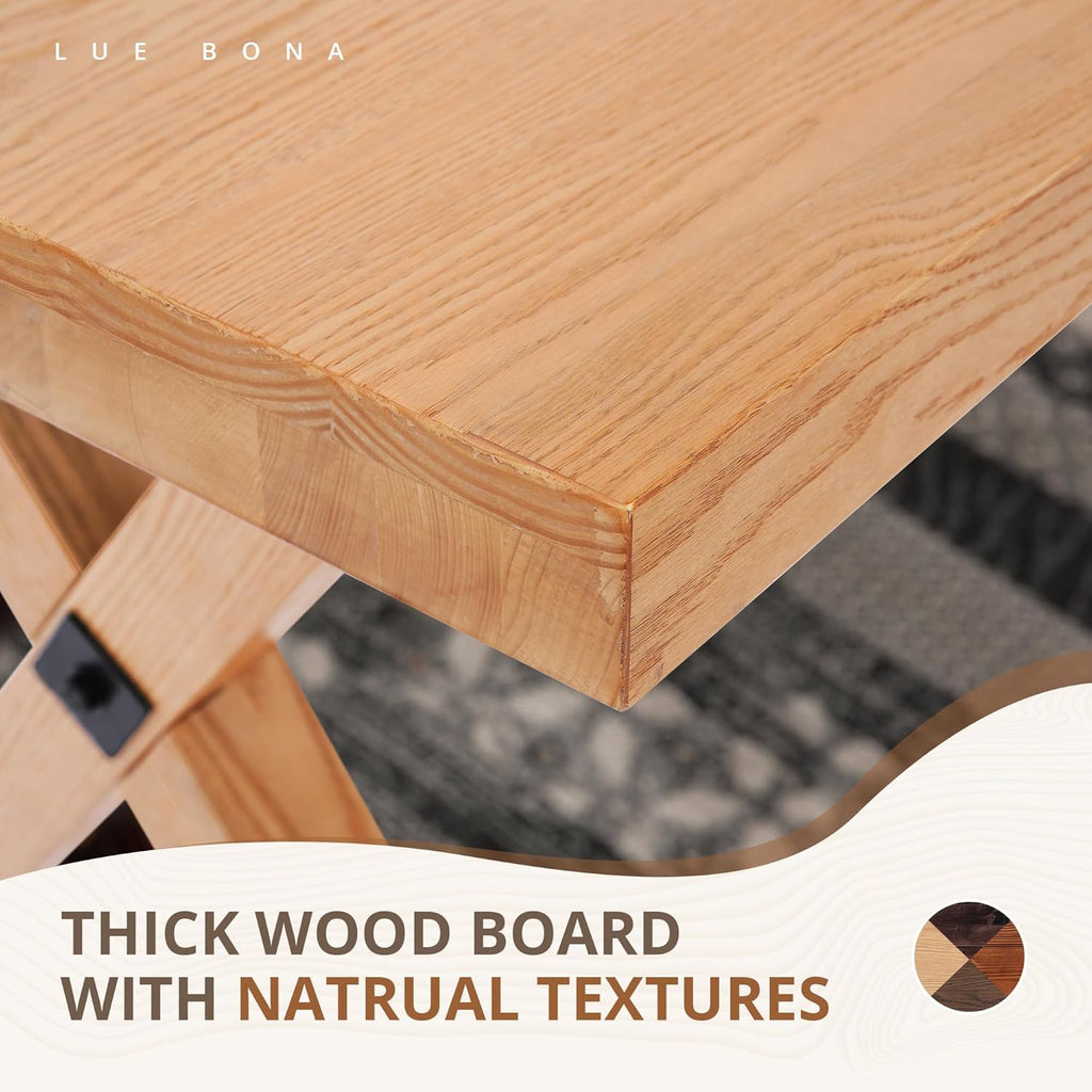 LUE BONA 47 inch Dining Bench with Solid Wood, Farmhouse Kitchen Bench with Natural Wood Grain, Heavy Duty Rectangular Kitchen Dining Chair for Home and Dining Room, Oak Grain-Natural Color