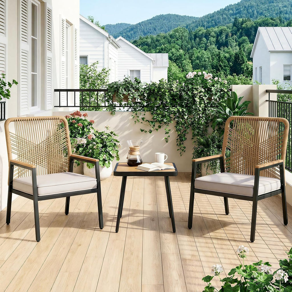 LIFERUN 8-Piece Patio Armchairs Set, Wide Outdoor Rattan Chairs (22in Seat Width) with Ergonomic Curved Backrest, 3.15in Thick Cushions, WPC Armrest, for Balcony, Backyard, Terrace, Beige