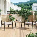 LIFERUN 8-Piece Patio Armchairs Set, Wide Outdoor Rattan Chairs (22in Seat Width) with Ergonomic Curved Backrest, 3.15in Thick Cushions, WPC Armrest, for Balcony, Backyard, Terrace, Beige
