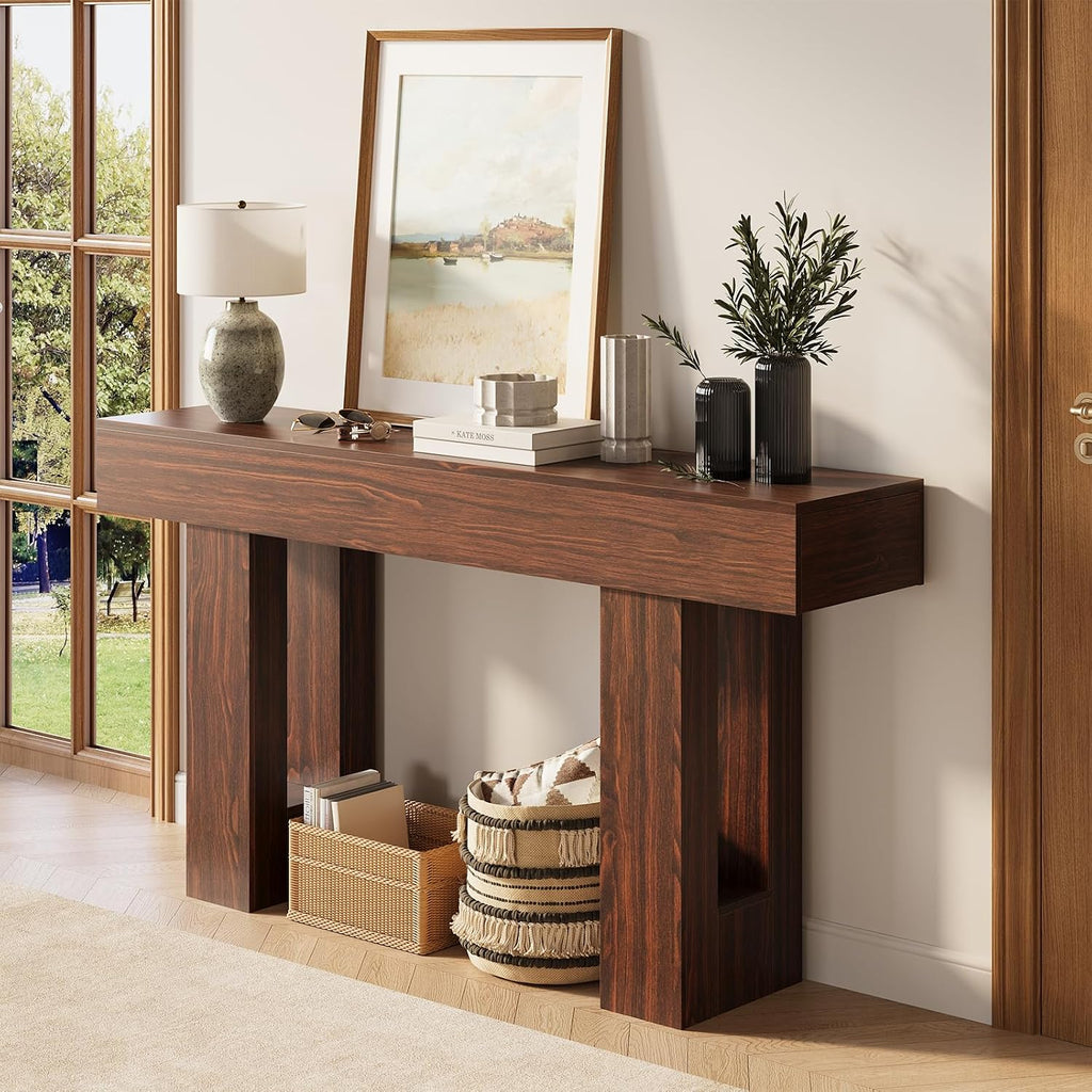 Gadroad 63" Farmhouse Narrow Entryway Console Table, Dark Walnut | with Drawers, Rustic Accent Table for Entryway, Hallway or Behind Sofa, Decorative Foyer Table for Small Spaces