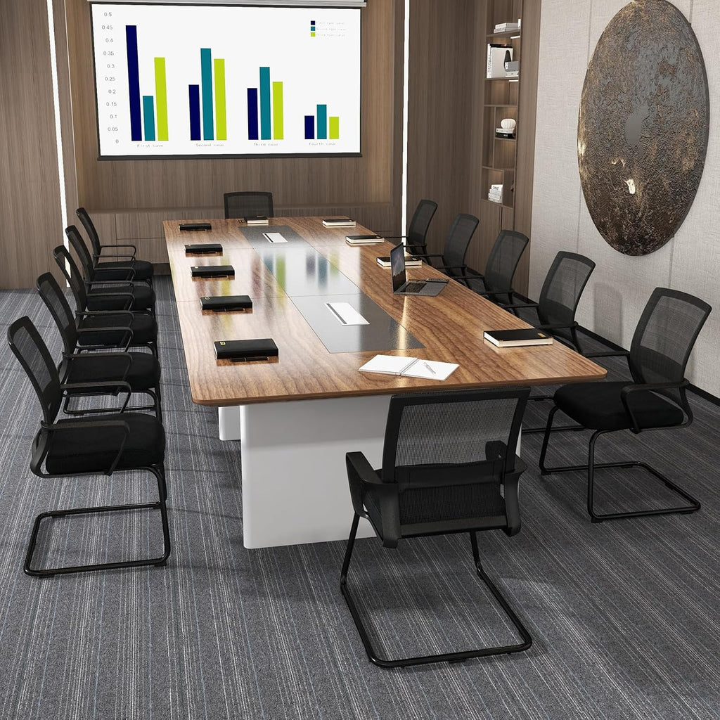 GOFLAME Office Guest Chair, Conference Chair with Lumbar Support & Metal Sled Base, Upholstered Ergonomic Mid-Back Mesh Chair, Executive Chair for Reception Conference Room, Waiting Room, 2 Pack