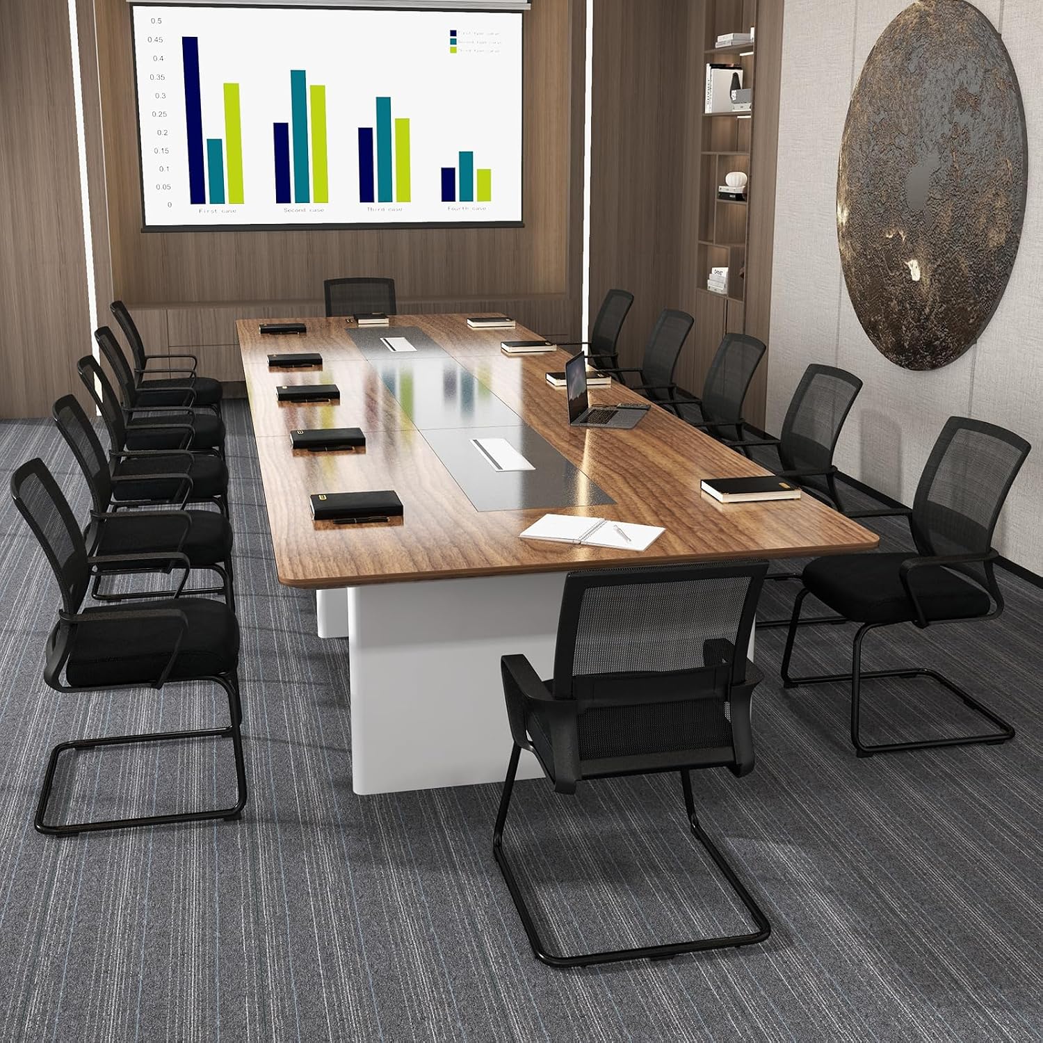 GOFLAME Office Guest Chair, Conference Chair with Lumbar Support & Metal Sled Base, Upholstered Ergonomic Mid-Back Mesh Chair, Executive Chair for Reception Conference Room, Waiting Room, 2 Pack