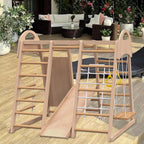 Indoor Playground 7 in 1 Jungle Gym Playset for 2 6yrs Slide, Climbing Wall, Rope Wall Climber, Monkey Bars, Swing Waldorf and Montessori Style Wooden Climb Set.