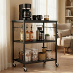 Homleke 3-Tier Rolling Kitchen Microwave Cart, Kitchen Utility Cart on Lockable Wheels, Coffee Bar Table Station with 6 S-Shaped Hooks, Small Appliance Storage Shelf, Black