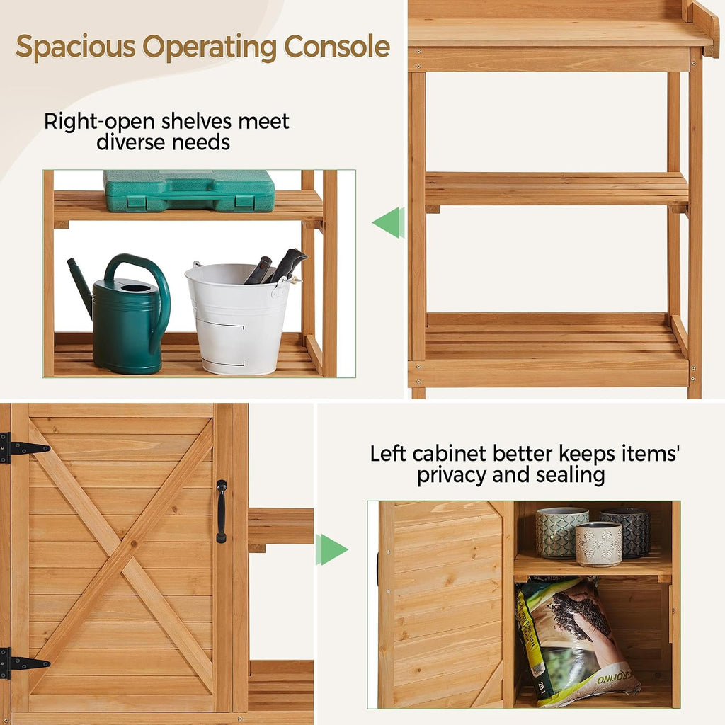 Topeakmart Outdoor Potting Bench, Large Horticulture Work Table Workstation with Storage Cabinet Shelf & Planting Working Console for Garden, Patio, Lawn, Wood