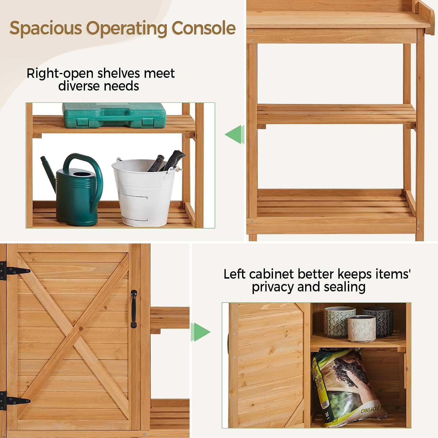 Topeakmart Outdoor Potting Bench, Large Horticulture Work Table Workstation with Storage Cabinet Shelf & Planting Working Console for Garden, Patio, Lawn, Wood