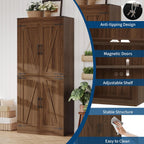 GarveeHome 71 in Tall Farmhouse Kitchen Pantry Storage Cabinet with 4 Barn Doors and Adjustable Shelves, Freestanding Rustic Wood Cupboard Storage Cabinets for Kitchen, Dining Room, Bathroom, Brown