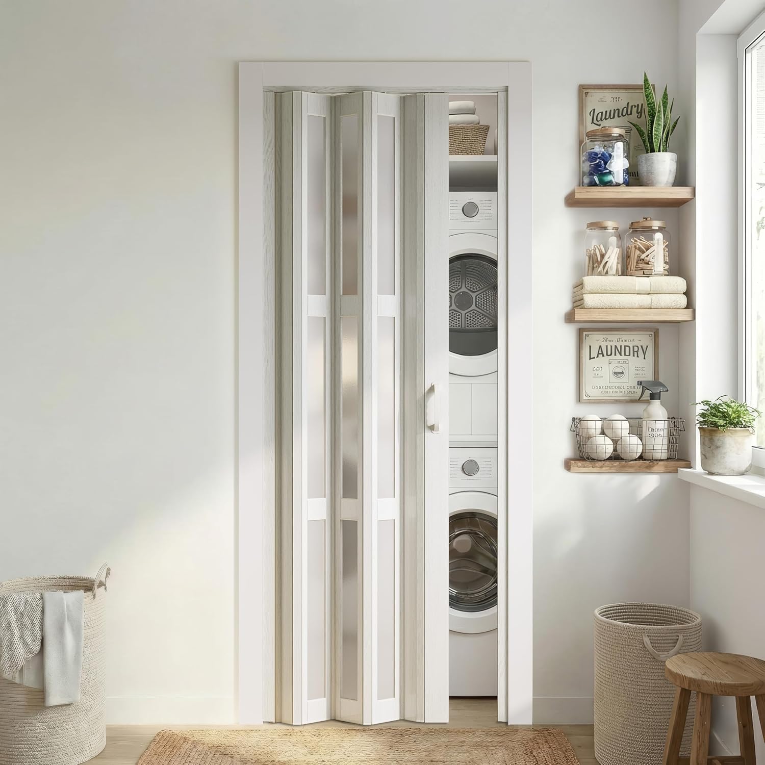 30 x 80 in Double-Layered Paneled Acrylic and PVC/Vinyl Accordion Folding Door