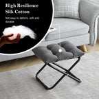 Welnow Folding Foot Stool, Upholstered Small Accent Ottoman with Detachable Thick Cotton Cushion, Padded Sofa Stool with Straight Metal Legs for Lazy Chair, Living Room, Bedroom, Dark Grey