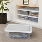Sterilite 30 Pack Storage Box, 12 Quart Stackable Tote, Clear Plastic Container with Secure Snapping Lids for Home and Office Organization, White