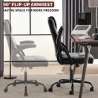 Executive Office Chair, Ergonomic PU Leather Computer Chairs, Executive Breathable Desk Chair with Padded Flip-Up Arms, 360° Swivel Rolling Chair Comfy Padded for Working Studying Gaming (Black)