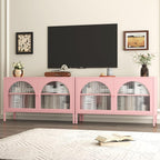 Metal TV Stand, Accent Storage Cabinet with 2 Acrylic Doors, Pink Locker Cabinet with Adjustable Shelf, Side Cabinet for Home,Office,Entryway,Dining/Living Room,Bedroom,Pink