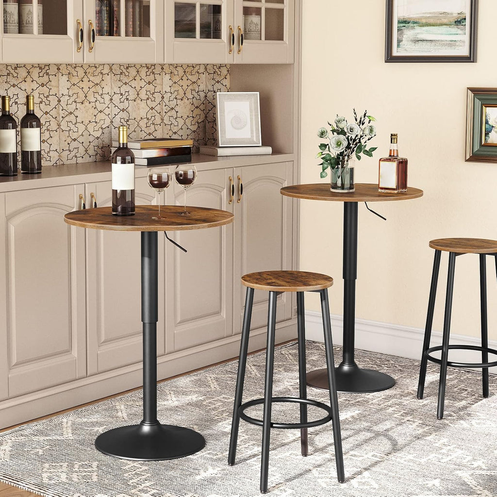 HOOBRO Bar Table, Height-Adjustable Round Pub Table 27-35.4 Inches with Sturdy Base, Modern Style, Easy to Assemble, Suitable for Small Space, Rustic and Black BF58BT01G1