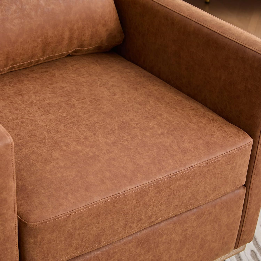 Swivel Accent Chair, 30.7" W Upholstered Square Club Sofa, 360 Degree Rotating Comfortable Lounge Armchair for Living Room, Bedroom, Apartment, Nursery (Brown)