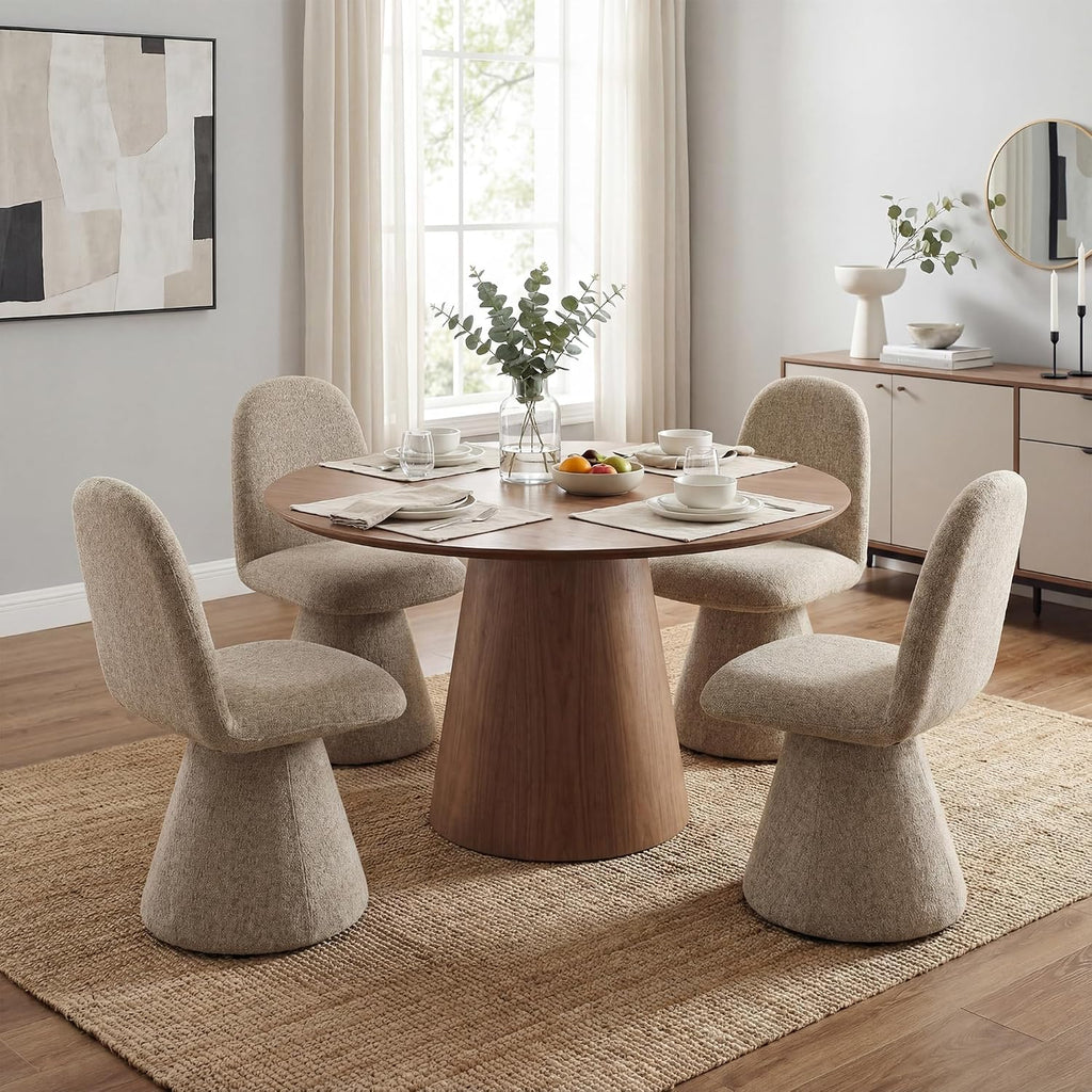 DUOMAY 360° Swivel Dining Chairs Set of 4, Mid Century Modern High Back Linen Upholstered Dining Room Chairs Kitchen Chairs, Armless Chair for Living Room Bedroom Reading, Khaki