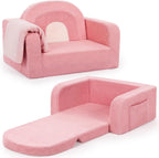 Foryoomi Kids Couch, 2-in-1 Soft Toddler Couch Fold Out with Blanket, Comfy Toddler Chair, Convertible Sofa, Gifts for Kids Girl Boys, Medium Pink Rainbow