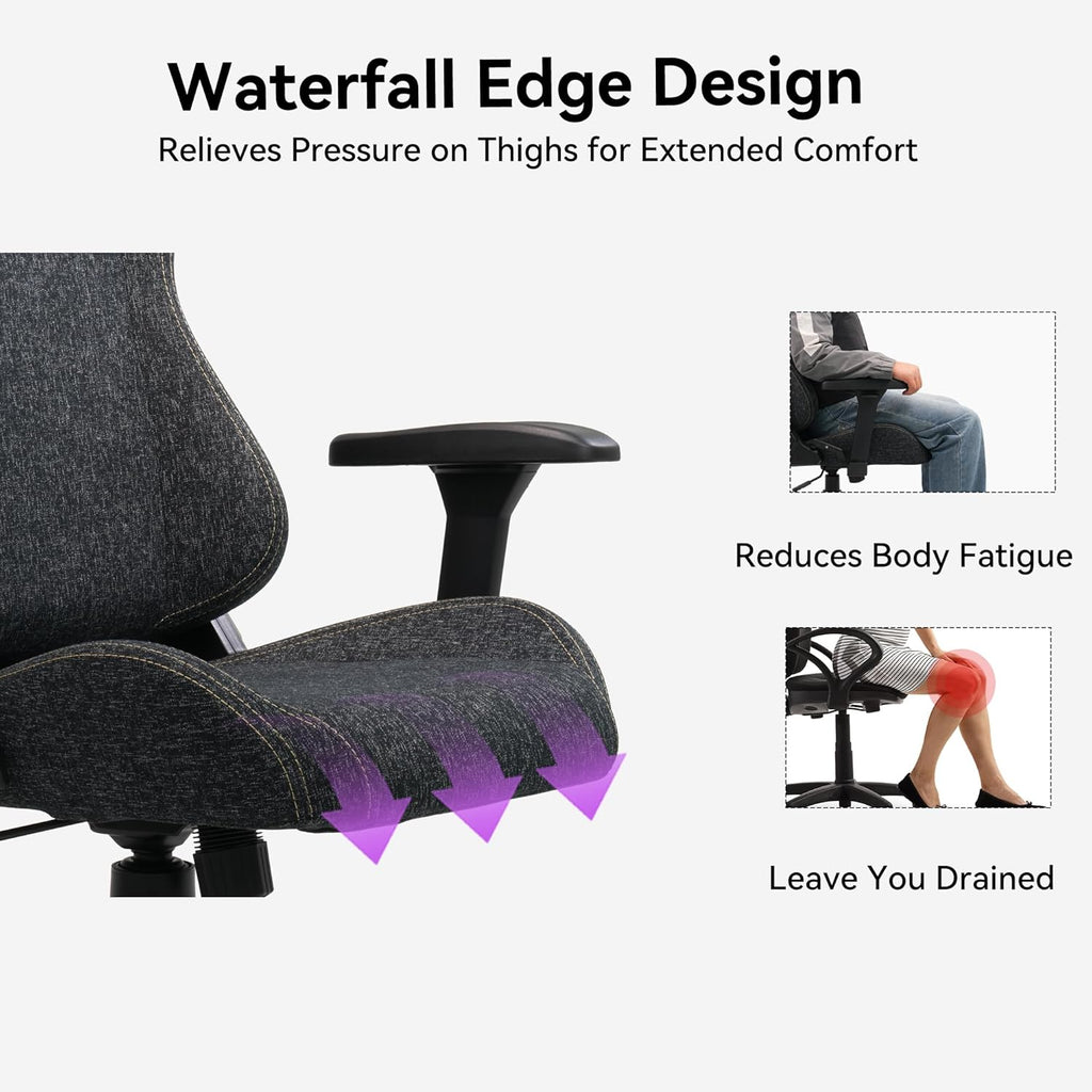 Gaming Chair, Black Ergonomic Computer Chair for Adults, Big and Tall Gamer Chair with Memory Foam Headrest, 4D Adjustable Armrests, Fabric Reclining High-Back for Home Office and Gaming
