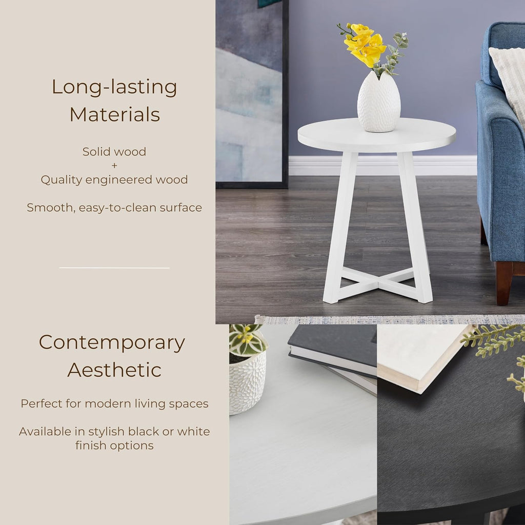 Roundhill Furniture Modern Harmony Wood Oval End Table, White