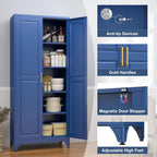 Kitchen Pantry Storage Cabinets, 75" Tall Metal Storage Cabinet with Doors and 4 Shelves, Blue Pantry Cabinet, Utility Kitchen Cupboard, Large Steel Cabinets for Dining, Office, Living Room