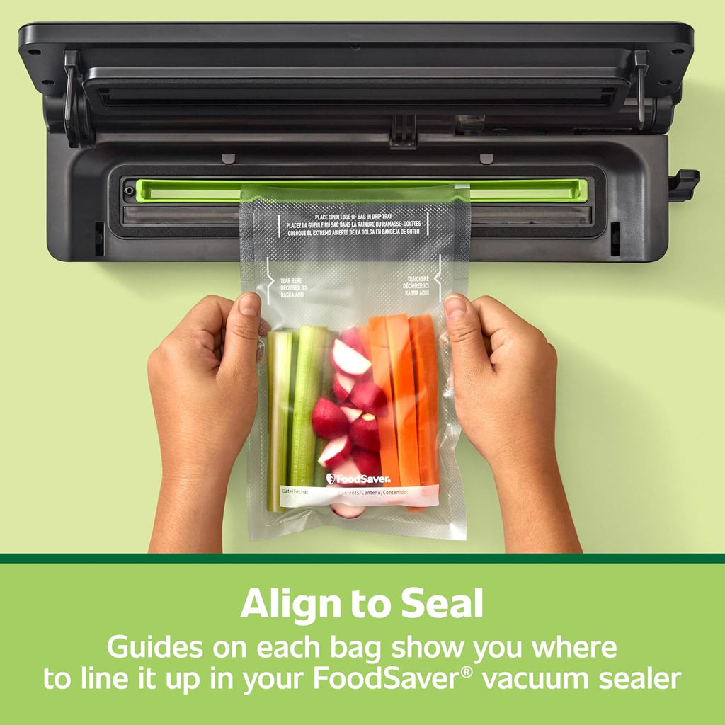 FoodSaver Pint Pre-Cut Vacuum Seal Bags, Easy Use Vacuum Storage Bags, Align to Seal and Tear to Open Vacuum Sealer Storage Bags, 108 Pack