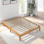 OLIXIS Full Size Bed Frame, 12 in Heavy Duty Platform Bedframe, Underbed Storage, 700 LBS Capacity, No Box Spring Needed, Wooden Slats,Easy Assembly, Honey Finish
