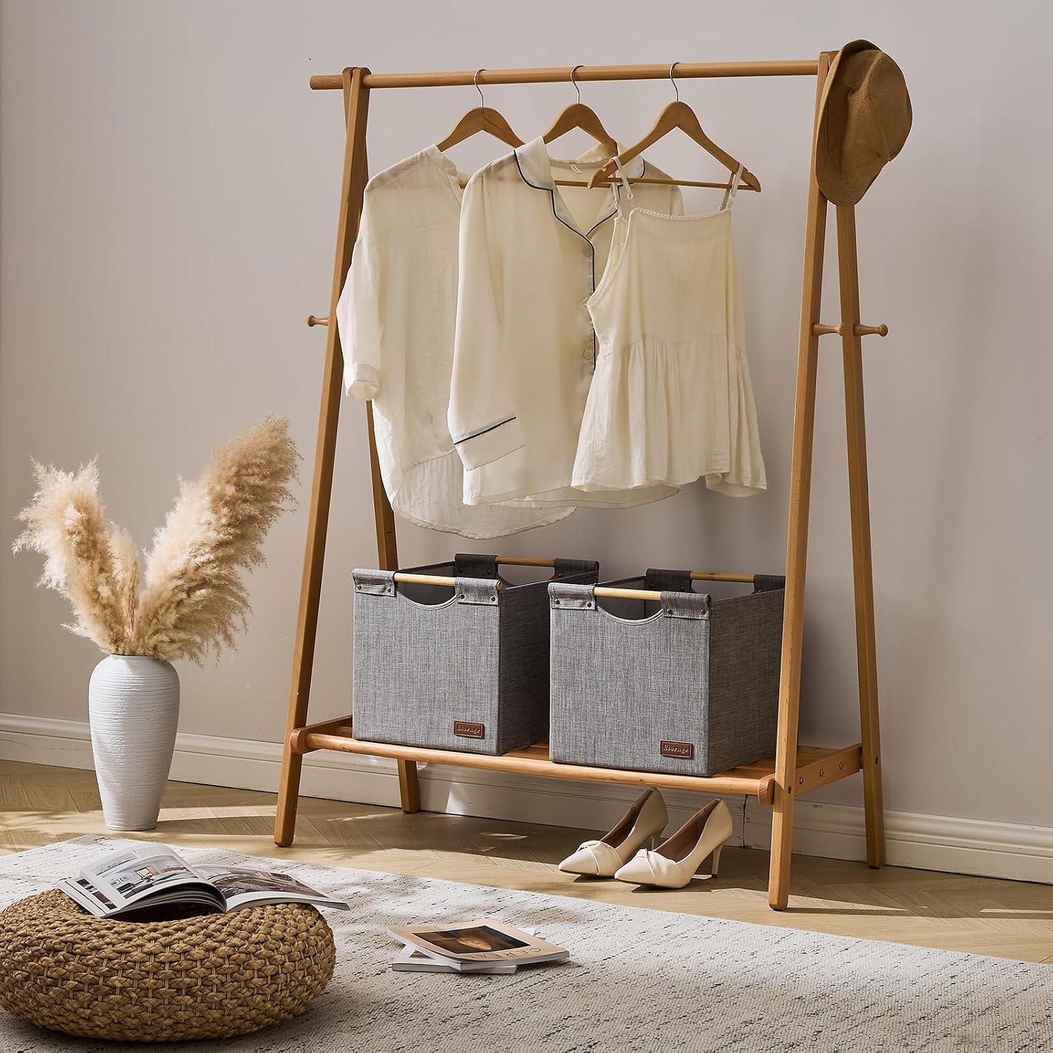 KAKAMAY 13x15x13 Inch Collapsible Fabric Storage Cubes, Grey 2-Pack with Wooden Handles, Cube Storage Bins for Kallax Shelf, Closet, Living Room, Bedroom, Nursery, Toys, Clothes, Blankets, Laundry