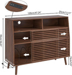 Mid Century Record Player Stand, Large Vinyl Turntable Console with Doors, Charging Station, 451 Albums Capacity Media Storage Shelf, Entertainment Center for Living Room, Bedroom, Walnut