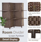 FDW Room Divider 4 Panel Wooden Screen Folding Portable Partition Screens Wood with Removable Storage Shelves Color, Dark Brown