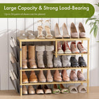 Bamboo Shoe Rack, 4 Tiers Shoe Organizer for Closet, Shoes Storage for 20-24 Pairs, Freestanding Shoe Shelf with Removable Pocket for Entryway Bedroom Front Door Dorm