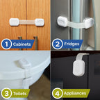 Child Safety Strap Locks (12 Pack) Baby Locks for Cabinets and Drawers, Toilet, Fridge & More. 3M Adhesive Pads. Easy Installation, No Drilling Required, White