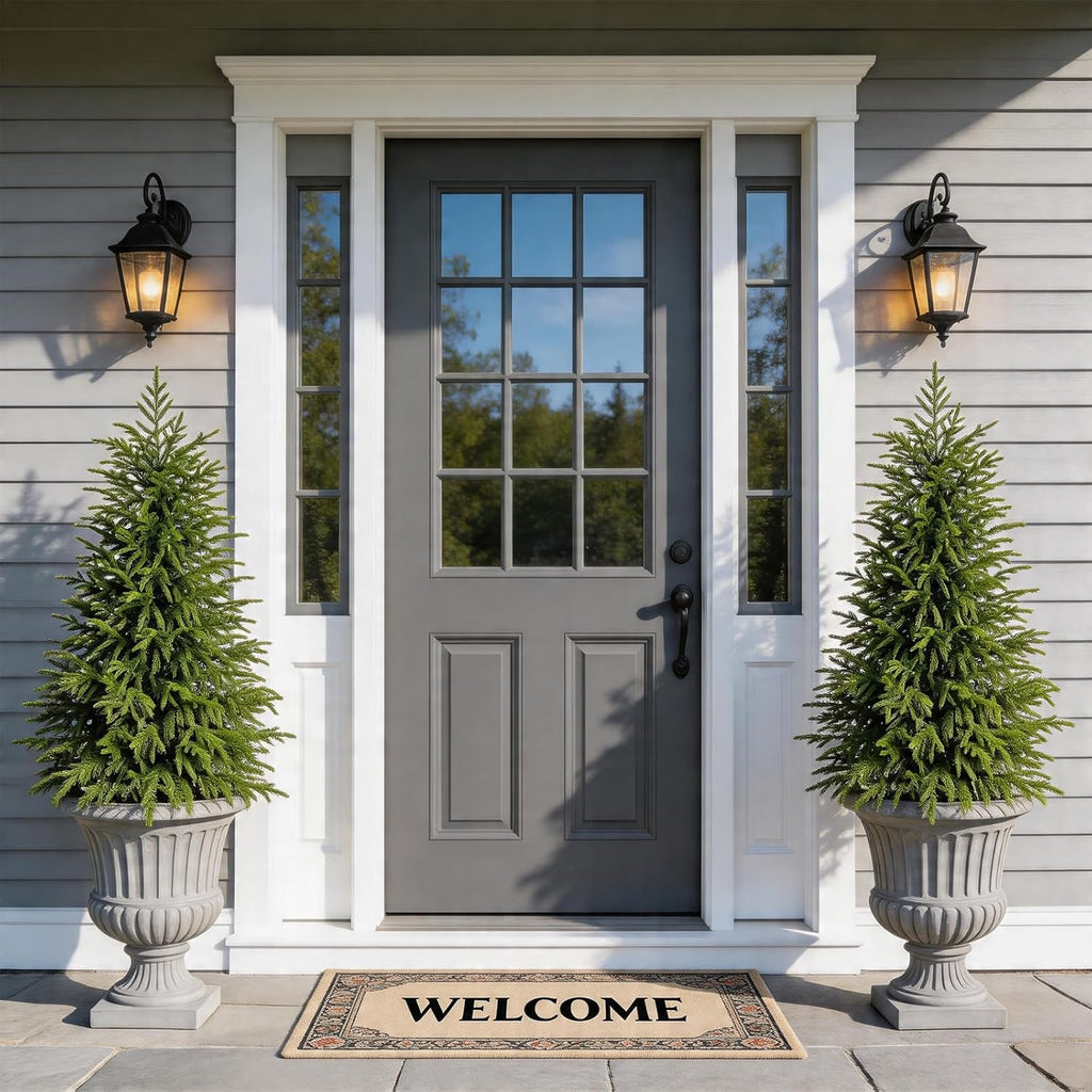 3FT Potted Outdoor Topiary Set of 2, UV Resistant Artificial Outdoor Plants with Cement-Filled Planter Base, Artificial Trees for Front Porch Outside Home Decor Indoor Tall Fake Plants Faux Tree