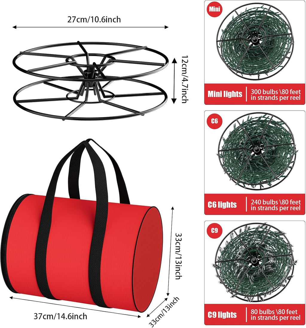 KYEVIS Christmas Light Storage Bag to Store Holiday Chiristmas String Light Holder with 3 Metal Reels,Tear-Resistant Material and Reinforced Handle, for Chritmas Tree Lights Organizer