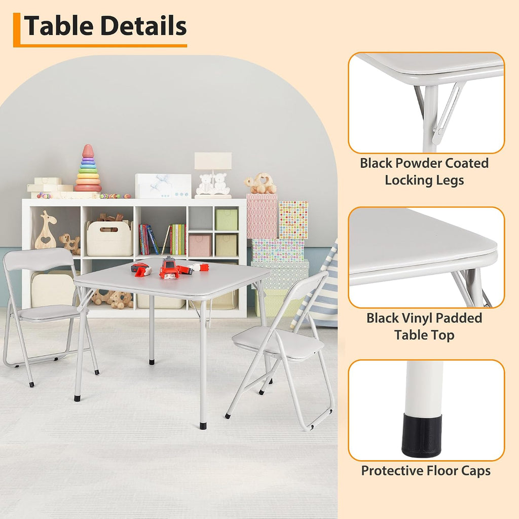 Metal Folding Card Table and Chair Set of, Leather Padded Folding Chairs with Comfortable Cushion and Durable Steel Frame, Modern Square Table for Dining Room, Small Spaces